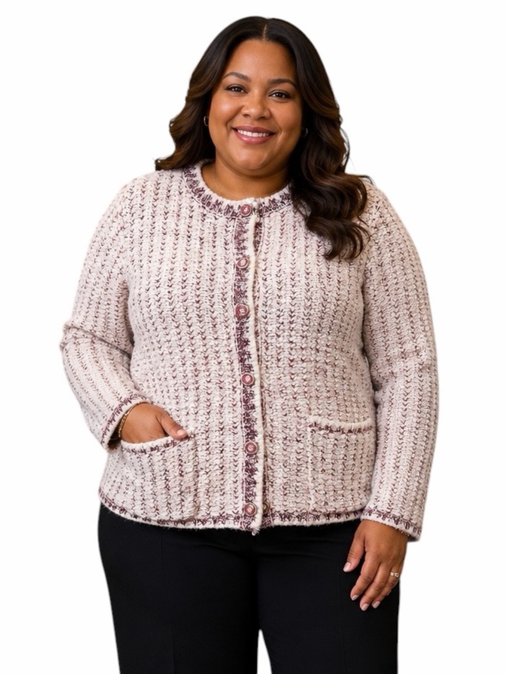 Lane Bryant 18/20 Cream Multicolor Marled Textured Chunky Knit Cardigan Heritage